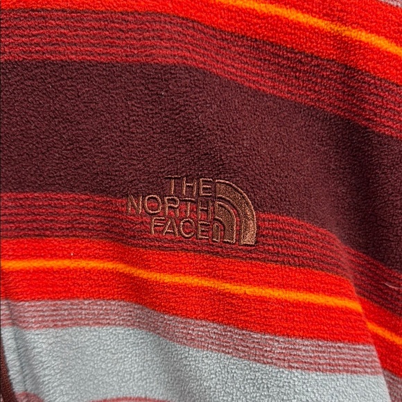 The North Face Red and Gray Zip Up Sweater with Bold Stripes - Picture 3 of 5